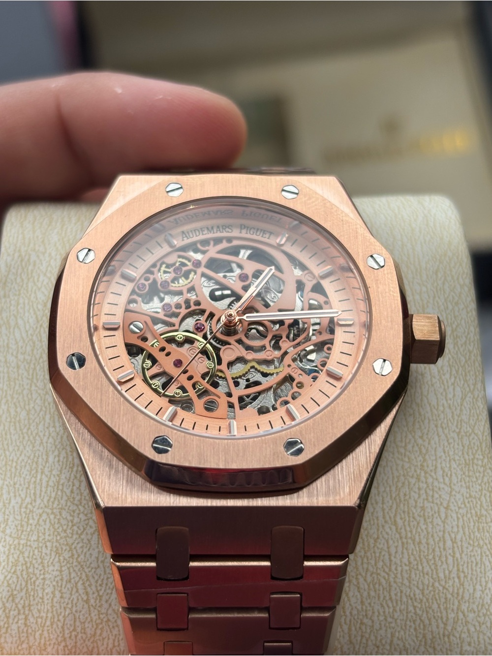 Audemars Piguet Rose Gold Skeleton Octagonal Bracelet Watch